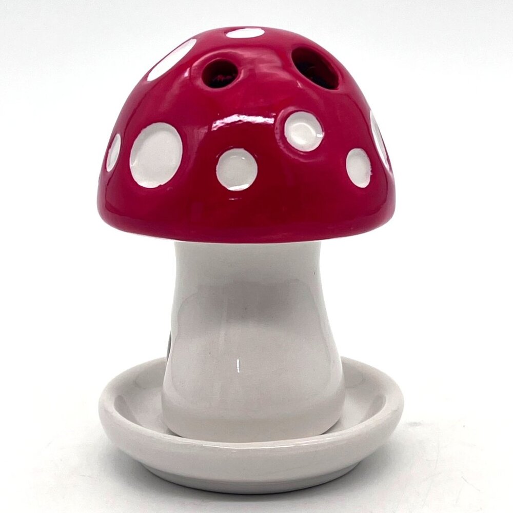 Ceramic Red & White Mushroom Incense Burner With Tray & Incense 4 inch - Picture 2 of 12